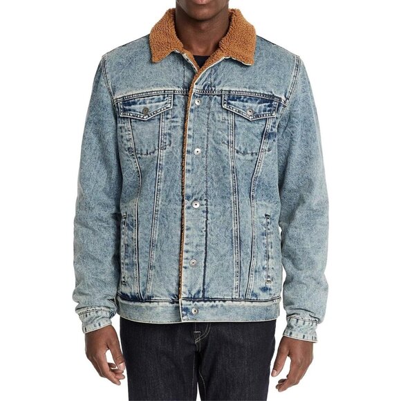 NEW Buffalo David Bitton Blue Mens Acid Wash Sherpa Denim Jacket - Large - Picture 2 of 13